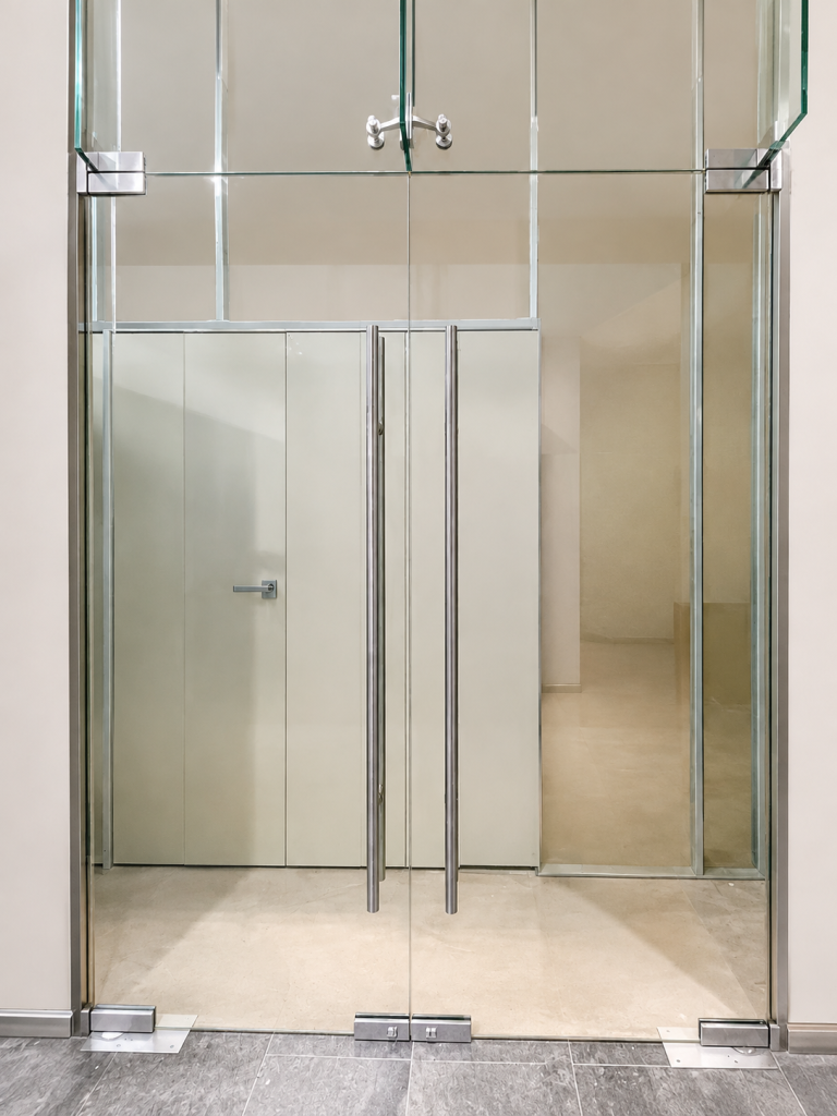 Puertas de cristal con herrajes de acero inoxidable